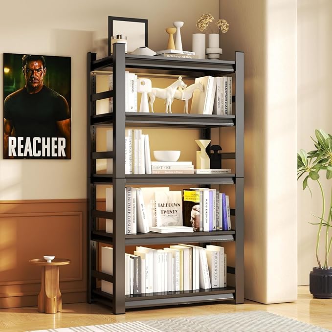 Garage Shelving Units, Heavy Duty 5-Tier Storage Shelves, Metal Adjustable Storage Rack, Steel Shelves, 2750 lbs Capacity, Industrial Shelving for Heavy Tools (Black, 17.99"Dx35.43"Wx77.95"H, 5-tier)