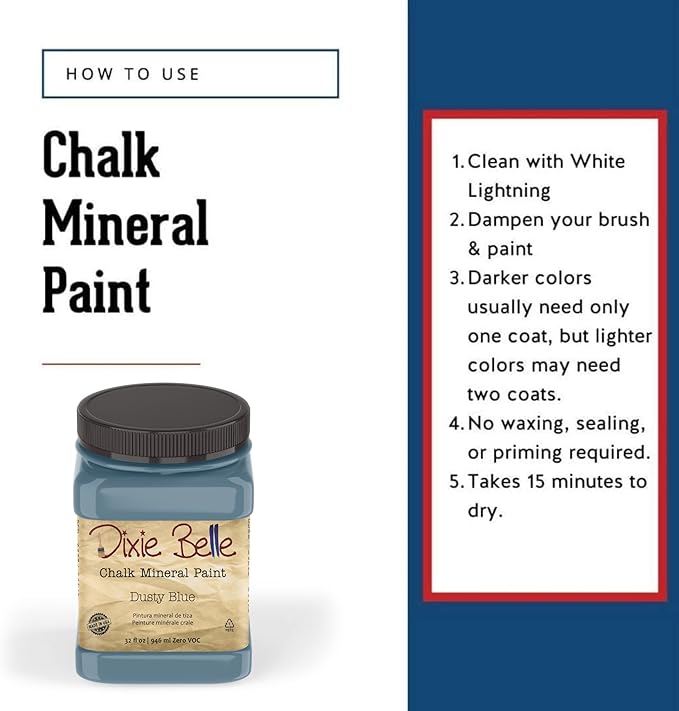 Dixie Belle Paint Company Chalk Finish Furniture Paint - Dusty Blue (32oz) - Matte Faded Denim Chic Chalk Mineral DIY Furniture Paint
