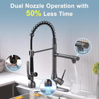 GIMILI Black Stainless Kitchen Faucet with LED Single Handle Kitchen Sink Faucet with Pull Down Sprayer Commercial Double-Headed Stainless Steel Kitchen Faucets Sink with Deck Plate