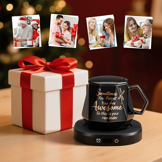 You're Awesome Coffee Mug Warmer Set, Smart Electric Coffee Cup Warmer for Desk Office, 4 Temperature Setting & 8H Auto Shut Off Candle Heater Beverage Coffee Warmer Birthday Thank You Gifts for Women