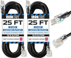 Iron Forge Cable 2 Pack 12 Gauge Outdoor Extension Cord 25 Ft, SJTOW 12/3 Heavy Duty Extension Cord 3 Prong - Oil Resistant & Flame Retardant
