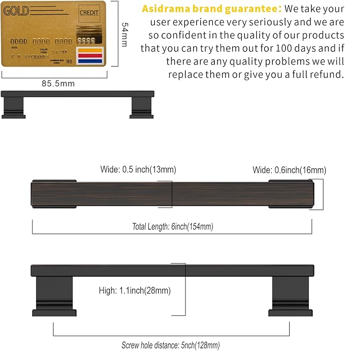 Asidrama 6 Pack 5 Inch(128mm) Oil Rubbed Bronze Kitchen Cabinet Handles, Cabinet Pulls Kitchen Cabinet Hardware for Cupboard Drawer Pulls