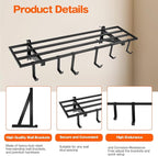 Garage Wall Shelving, 1X4 ft Garage Storage Rack,Heavy Duty Wall Mounted Storage Shelf With 12 Hooks-Each Loads 200lbs Metal Wall Shelf,Black,2Pack