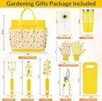 Gardening Gifts for Women, Gardening Tools for Women, 9 PCS Sunflower Garden Tools Set Kit with Garden Tool Bag, for Gardener Mom Grandma Aunt, Yellow