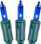 Novelty Lights 11 Feet 50 Bulbs Traditional Incandescent Mini Lights, Blue on Green Wire with 2.5" Spacing, Commercial Grade and UL Listed for Indoor/Outdoor Use, End-to-End Connectable