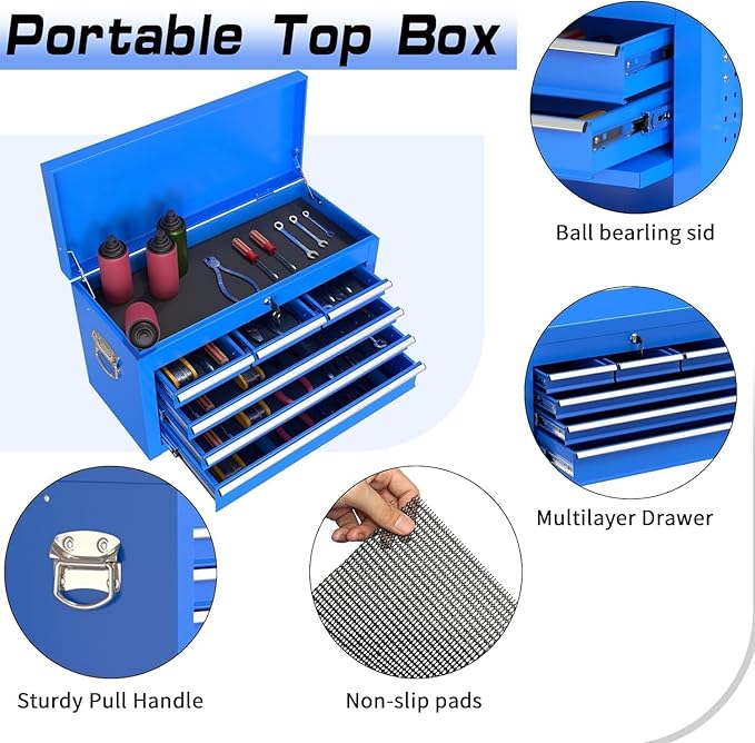 8-Drawer Rolling Tool Chest Tool Box,Removable Tool Storage Cabinet with 4 Wheels and Drawers,2 in 1 Portable Toolbox Organizer, Tool Chest with Lockable Drawer Gifts for Men, Blue