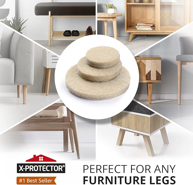 X-Protector 357 pcs Beige Felt Furniture Pads - Huge Quantity of Hardwood Floor Protectors with Many Big Sizes - Protect Any Type of Hard Floor