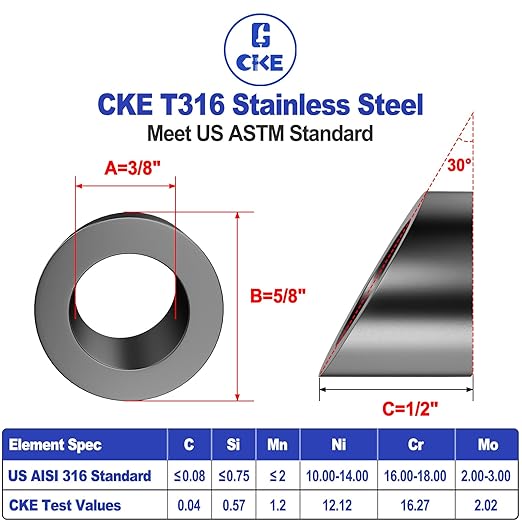 CKE 30 Pack 3/8" Black Angle Beveled Washers for Cable Railing, 30 Degree Beveled Washers for 1/8" 5/32" 3/16" Stair Deck Cable Railing Kit, T316 Stainless Steel Black Cable Railing Angle Washer,BCR17