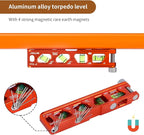 BETHEL 6 Inch Magnetic Torpedo Level with 4 Bubble Vials, V-Groove & Magnetic Rails, Orange Aluminum Alloy Construction