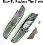 DIYSELF 2Pack Utility Knife Box Cutter Retractable Blade Heavy Duty (Green)