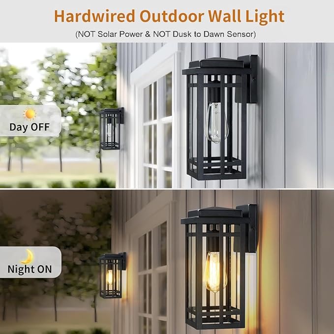 2 Packs 12'' Outdoor Wall Light Fixtures, Black Porch Lights Outdoor Lighting for House, Exterior Lighting Fixtures Wall Lanterns, Waterproof Modern Outside Sconce Lights for Garage Patio (No Sensor)