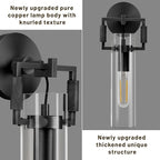 15'' Knurled Copper Wall Sconce,Modern Black Glass Bathroom Wall Sconces, 1-Lights Bathroom Vanity Lights for Living Room, Bedrooms, Fireplace, Staircases, Include Bulb