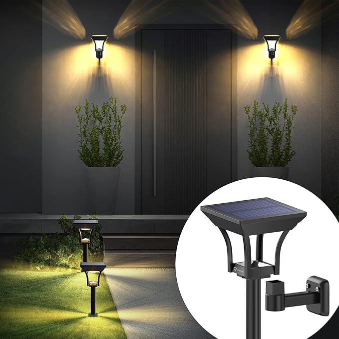 CINOTON Outdoor Solar Landscape Pathway & Wall Lights with 2 Brightness Modes, IP65 Waterproof LED Solar Powered Garden Lights for Patio Lawn Porch Walkway Backyard Driveway Sidewalk Warm White 4 Pack