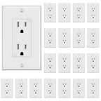 Decorator Receptacle Outlet,Wall Outlet with Wall Plate, Tamper-Resistant Electrical Outlet, Residential Grade, 3-Wire, 15A 125V, Self-Grounding, 2-Pole, UL Listed, White (20 Pack)