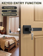 2 Pack Entry Door Levers with Lock and Key, Matte Black Keyed Alike Lockset Combo Pack, Entrance Door Handles for Office and Front Door, Door Knobs Lockset (Each with 3 Keys)