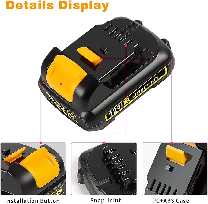 12V DCB120 2.0Ah Battery Replacement for DeWalt 12v Max Battery DCB120 DCB121 DCB123 DCB122 DCB124 DCB125 DCB127,Compatible with DeWalt 12V power Tools , Lightweight Lithium UL Certified (1-Pack)