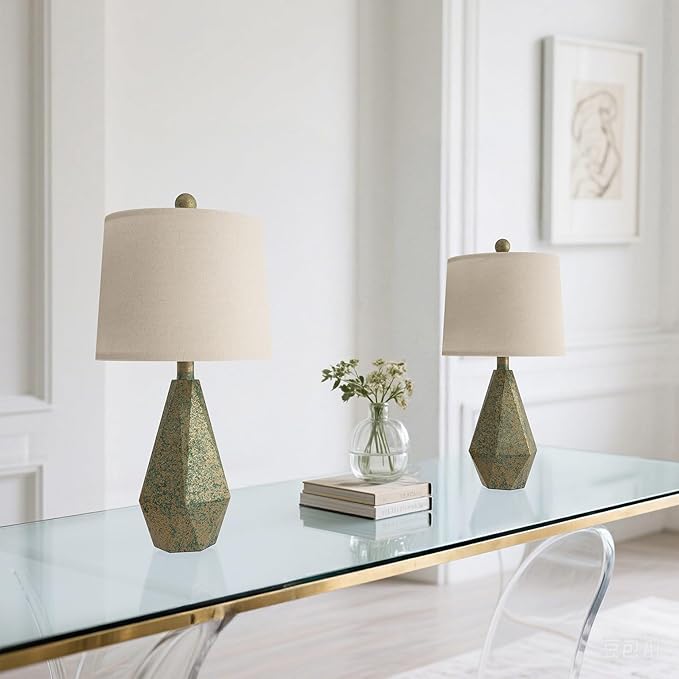 PoKat 20.25" Vintage Table Lamps Set of 2 for Night Stands, Modern Bedside Lamps for Bedroom Living Room, Farmhouse Bedroom Lamps for End Table, Suitable for Small Place, Retro Blue and Green