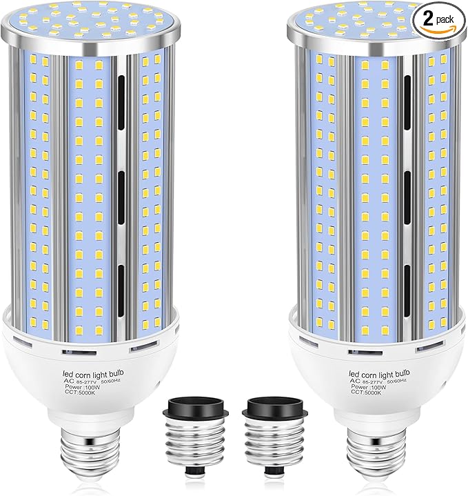 2 Pack 100W Corn LED Light Bulb Fanless,5000K Daylight(1000 Watt Equivalent) E26/E39 Large Mogul Base LED Cob Lamp 15,800LM for Outdoor Indoor Garage Warehouse Factory Workshop Street Backyard