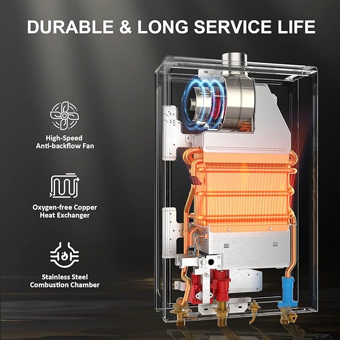 CAMPLUX Climatech 7 Tankless Water Heater Gas 3.6 GPM, 85,300 BTU On Demand Instant Hot Water Heater Natural Gas Tempered Glass Panel, Indoor Installation, CA360WNG