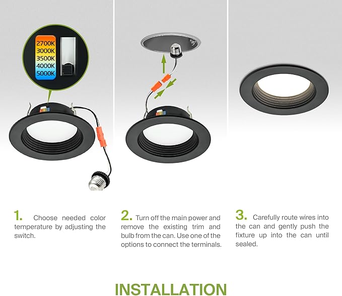 ASD 4 Inch Retrofit LED Recessed Lighting | Metal Trim Black 10W 849LM 120V 2700K-5000K Adjustable Ceiling Downlights | Triac Dimmable Wet Rated Room Can Lights, ETL Energy Star