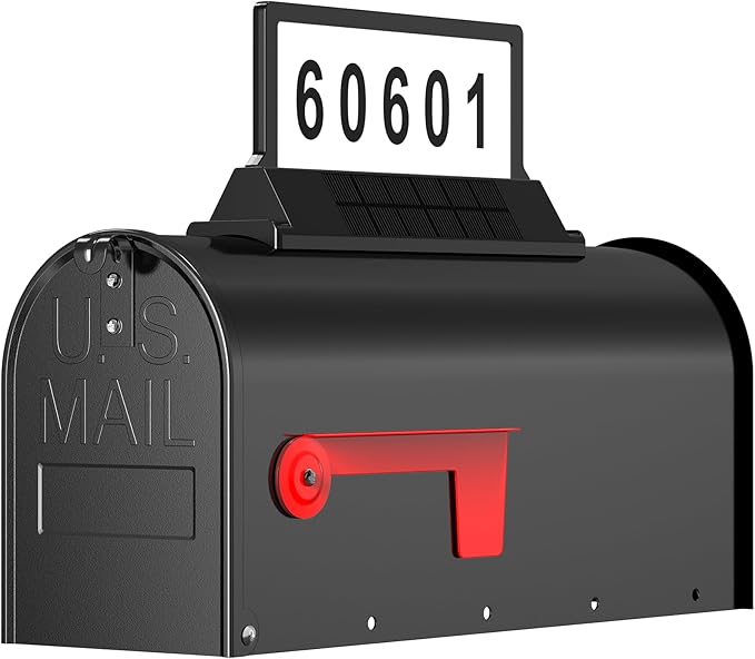 Solar Mailbox Light for Outside Post Mount - 3 Light Modes, Strongest Magnet, Dual-Sided, Waterproof Galvanized Steel, Easy Install, Medium Capacity, 20 x 8.8 x 7 inches, Black