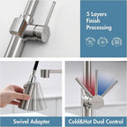 Brushed Nickel Kitchen Faucets, Brass 22 inch Commercial High Arc Single Handle Kitchen Faucets for Pull Down Sprayer Modern Spring with Deck Plate