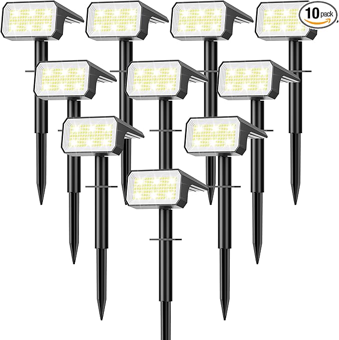 Solar Spot Lights Outdoor, [10 pack/118 LED] 4 Modes Auto On/Off Solar Landscape Spotlights, Ip67 Waterproof Solor Powered Pathway Lights for Outside Yard Garden Walkway Tree Patio (Cool White)