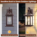 Dusk to Dawn Outdoor Lighting Oil Rubbed Bronze 2-Pack, 15 Inch Aluminum Anti-Rust Front Porch Lights with IP65 Clear Tempered Glass Exterior Light Fixtures for House Brown Carriage Lights