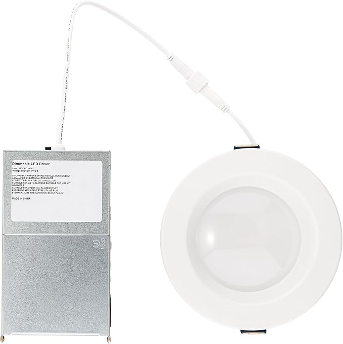 Builder Essential 5in 1,050 Lumens Round LED Recessed Light and Housing for Remodel or New Construction with Regressed Trim 3-Power Modes 8W-10W-12W, 5-CCT 2700-3000-3500-4000-5000K in White IC-Rated