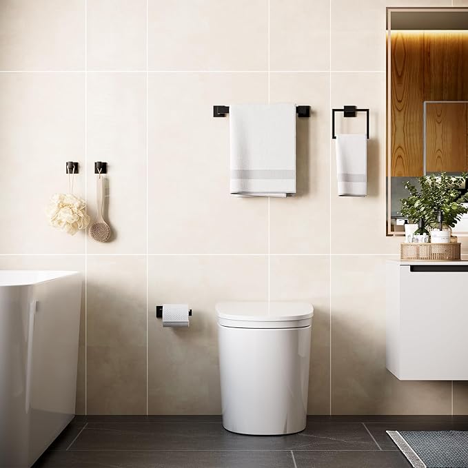 5-Piece Bathroom Hardware Accessories Set, 23.6 Inch SUS304 Stainless Steel Towel Bar Set, Wall Mounted Bathroom Towel Holders, Towel Hooks with Toilet Paper Holder