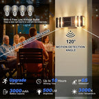 2 Pack Solar Outdoor Wall Lights with 3-Mode Motion Sensor Outside Sconces Up Down Solar Porch Light Fixtures 3000K 500LM Dusk to Dawn Modern Exterior Wall Lamp for House Garage Front Door