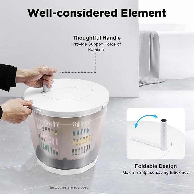 Portable Non-Electric Washing Machine - Hand Crank Manual Washer Spin Dryer 2 in 1, Compact for Apartment, RV, Camping, Travel, Outdoor Use (Grey)