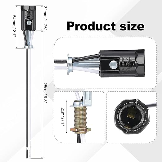 PATIKIL Candelabra Base Lamp Holder Light Socket, 3pcs UL Listed Keyless E12 Bulb Socket with 9.8" Wire Leads for E12 Incandescent LED Light Bulbs, 2.1" Tall