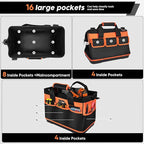 16 Inch Tool Bag Heavy Duty Tool Box Organizer, Portable Tool Organizers and Storage Bag, Tactical Toolbox with Anti-Slip Base & Adjustable Strap for Electrician, DIYer, HVAC, Mechanic