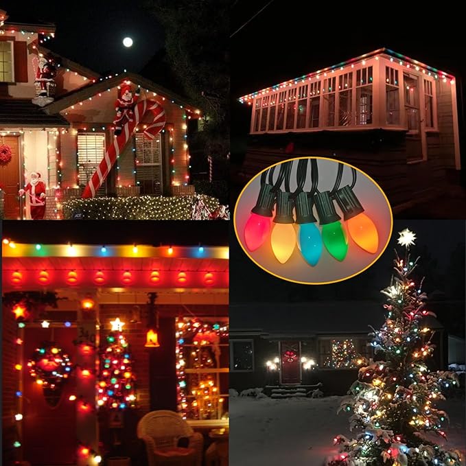 C7 Multicolor Christmas Replacement Bulbs, 25 Pack Multicolor Ceramic Light Bulbs Vintage Christmas Light Bulbs for C7 String Lights Night Light Candle Lamps, E12 Candelabra Base, 5 Watts