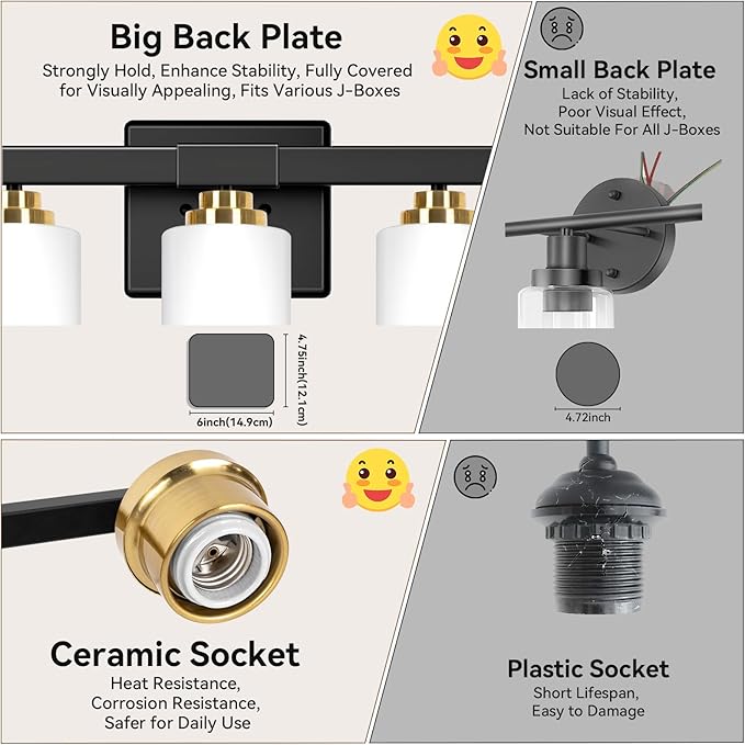 5-Light Bathroom Light Fixtures, 31" Modern Vanity Lights Over Mirror with Milky White Glass Shade, Black & Gold Light Fixture, Classic Wall Light Fixture for Mirror Living Room Cabinet Bedroom Porch