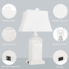 Table Lamps for Living Room Set of 2, Coastal White Bedside Lamps for Bedroom with USB A+C Outlet Modern Resin 3-Color Temperature Nightstand Lamp for End Table (Bulbs Included)