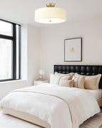 Gold Semi Flush Mount Ceiling Lights, 4-Light 18" Ceiling Light Fixture with White Pleated Fabric Shade, Drum Lamp for Nursery Hallway Bedroom Kitchen, AD-25036-4SF-GD