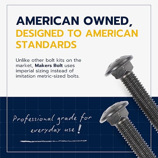 1/2 in. x 3 in. Black Carriage Bolt Kit Includes 12 Bolts, 12 Washers, and 12 Nuts, Ceramic Black Ruspert Coated for Exterior Use - 2X Rust Resistance of Galvanized by Makers Bolt