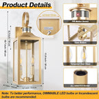 20" Gold Motion Sensor Outdoor Light, Large Dusk to Dawn Outdoor Lighting Fixture, Farmhouse Wall Mounted Porch Lamp, Waterproof Sconce Light for Outside Patio, 3 Modes/2-Light/1-Pack