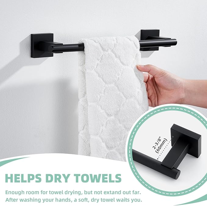 Suyar Matte Black Bathroom Hardware Set, SUS 304 Stainless Steel Bath Accessories Kit 4 PCS, Include Robe Hook, Toilet Paper Holder, Hand Towel Holder, Towel Bar, Wall Mounted