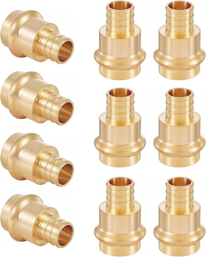 (Pack of 10) Seelink 3/4"Press x 3/4"Pex Crimp Coupling Brass Adapter, Press Fittings For Copper and Pex Pipe Connection(PEX1807346)