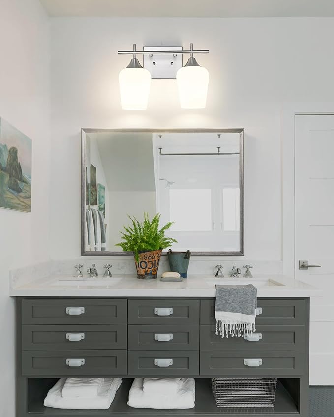 2 Lights Bathroom Light Fixture, 15 Inch Brushed Nickel Bathroom Vanity Lights Over Mirror, Modern Bath Wall Sconce Light with Frosted Glass, OS-YQ9167-2BNW