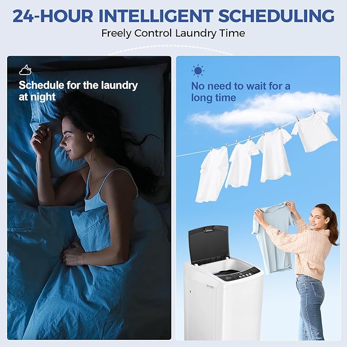 Nictemaw Portable Washing Machine 17.8Lbs Large Capacity 2.4 Cu.ft Portable Washer Machine with 10 Programs and 8 Water Levels Selections Mini Washing Machine for Apartment, Home, Dorms, Rv