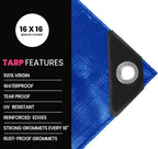 PROTARP Extreme Heavy Duty 22 Mil Tarp Cover, Waterproof, UV Resistant, Rip and Tear Proof, Poly Tarpaulin with Reinforced Edges for Roof, Camping, Patio, Pool, Boat. (Blue 24′ X 24′)