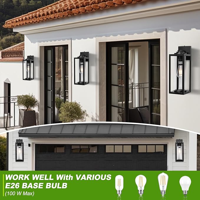 Dusk to Dawn Outdoor Wall Light Fixtures - 2 Packs Exterior Waterproof Outdoor Lighting, Modern Porch Sconces Wall Mounted Lighting, Industrial Anti-rust Matte Black Outside Lantern for Front Door