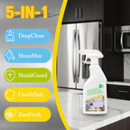 2-Pack Stainless Steel Cleaner Spray, Cleans & Polishes for Streak-Free Shine on Appliances, Range Hood, Sinks, Ovens, Refrigerators 33.8 Oz– Includes 2 Kitchen Sponges & 2 Mop Cloths, Lemon Scent