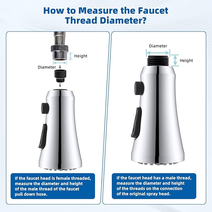 Hibbent Pull Down Spray Head for Kitchen Faucet, 3-Function Spray Nozzle with 15 Adapters, Straight Sink Faucet Head Replacement Compatible with Moen, Delta, Kohler, American Standard, Chrome