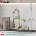 GIMILI Commercial Kitchen Faucet with Pull Down Sprayer, Double Headed Single Handle High Pressure Kitchen Faucet with Soap Dispenser Brushed Gold