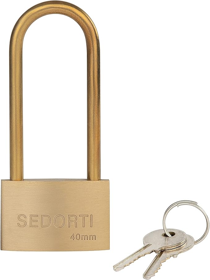 Weather Proof Lock, Keyed Alike Solid Brass Padlocks with Long Brass Shackle, Light Duty, 1-1/2" Wide Body, Marine Padlock, Anti Rust Lock, 8 Pack